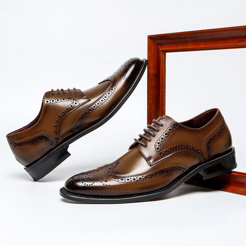 Men Dress Shoes Real Leather Brogue Shoes Wedding Party Shoe