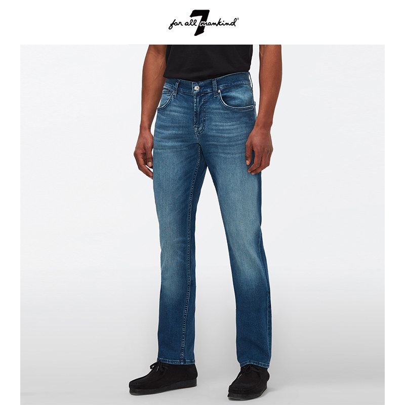 7 For All Mankind男装中腰牛仔裤复古水洗舒适弹力修身长裤SLIM
