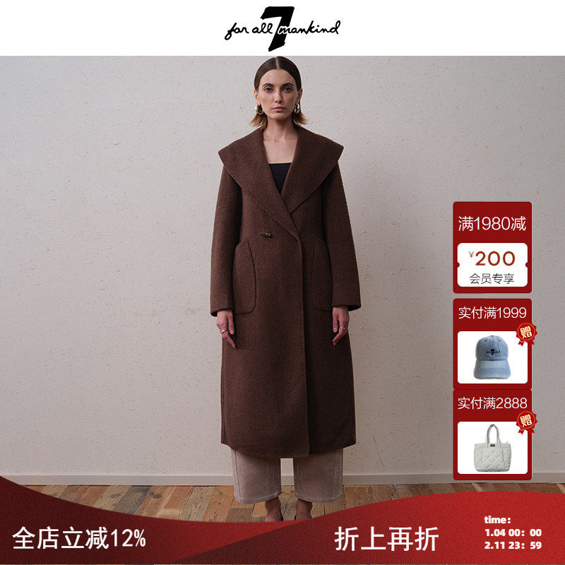 7 For All Mankind25年新品女装大翻领直筒经典简约毛呢外套大衣,女装/女士精品,羊绒大衣,淘宝优惠券,粉丝福利购,淘宝优惠卷