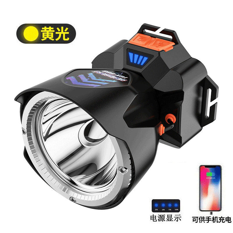 新款智能强光头灯大光杯大光斑超亮头戴式工作灯矿灯户外露营头灯