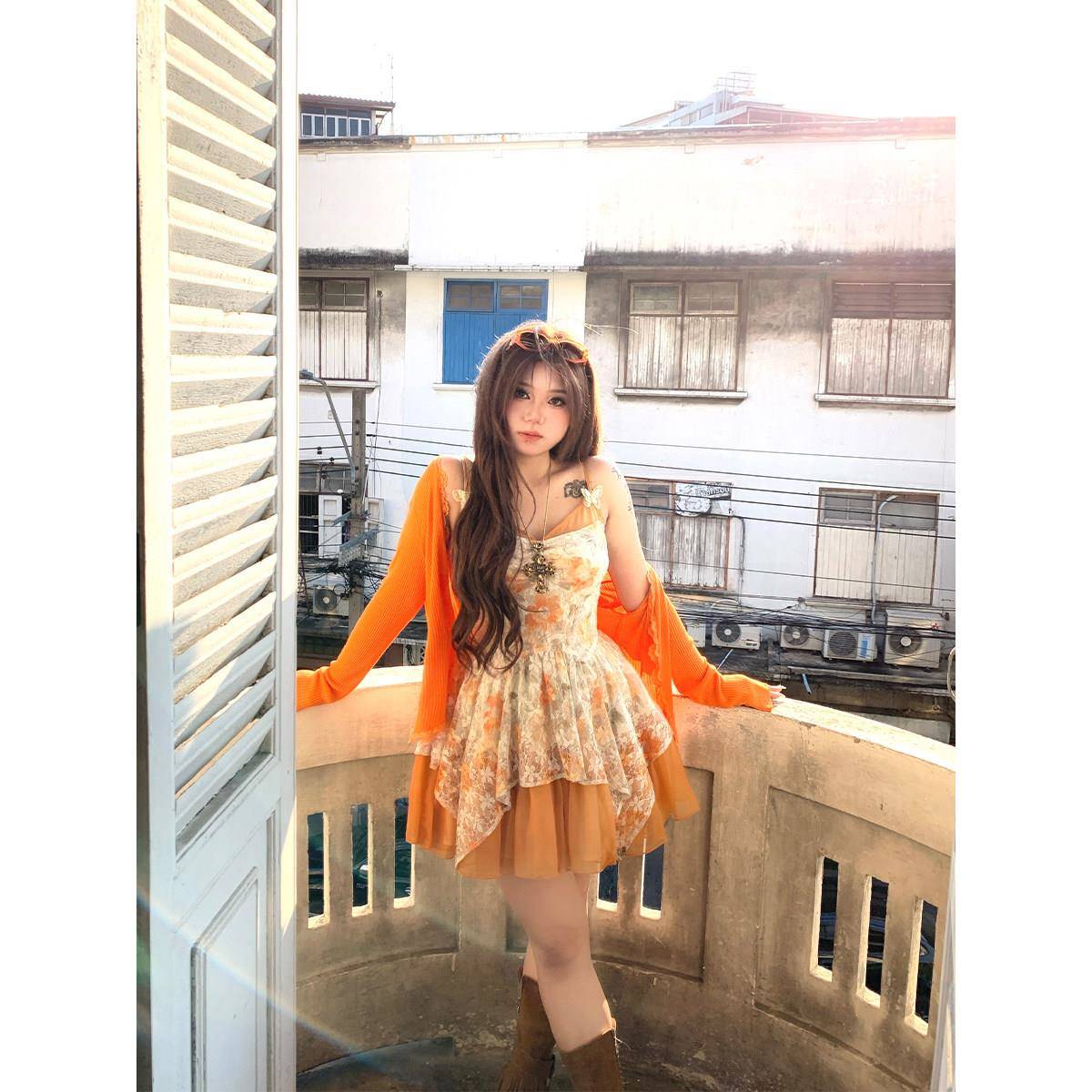 安妮不火橘A251Q004烟漫藤精灵风蕾丝设拼接吊胖带女新款微大尺码