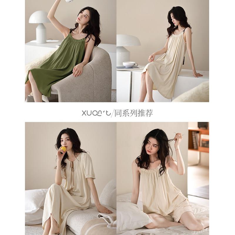轩之婷睡裙女夏季胸带垫吊衣带裙子长纯棉版简约可D2266047外穿薄