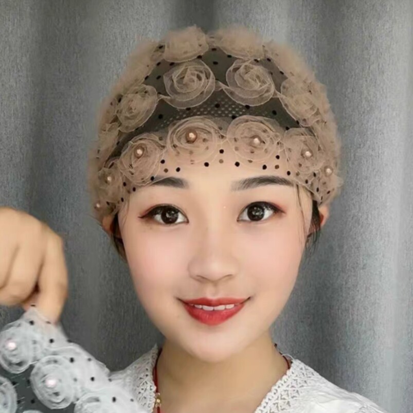 丝巾包头帽女春夏薄款洋气遮白发玫瑰花型盘发透气白发帽头巾帽子