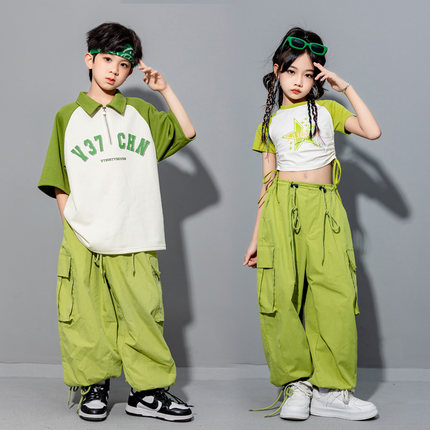 嘻哈童装潮牌街舞男童工装裤套装少儿夏季hiphop儿童爵士舞服装女