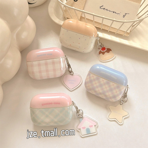 简约格纹耳机套吊坠适用苹果新4代airpods蓝牙无线耳机保护套airpods1/2/3硅胶软壳airpodspro三代女新款小众
