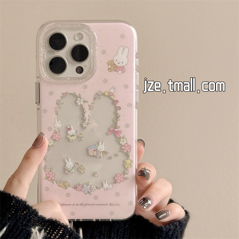 jze 少女心春天粉色花朵兔子适用苹果15手机壳iPhone16ProMax新款15pro防摔13可爱小众12硅胶14pro全包软壳套