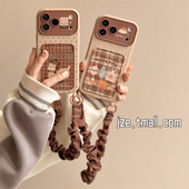 jze 秋冬复古棕格纹甜品小狗卡包适用苹果17ProMax手机壳iphone15新款 16pro女13带挂绳15pro超火14防摔保护套