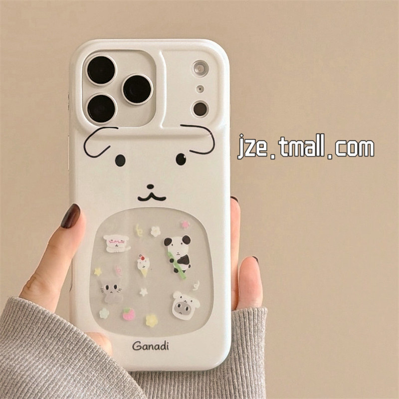 jze ins软萌韩系可爱白底缕空镭射爱心小狗适用苹果17ProMax手机壳iphone15新款16女款17pro全包14防摔手机套
