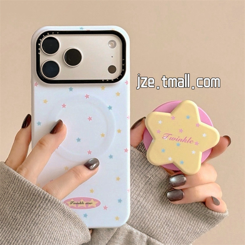 jze韩系ins多巴胺撞色五角星磁吸支架适用苹果17ProMax手机壳iphone15新款16pro少女心17pro磨砂防摔手机套14