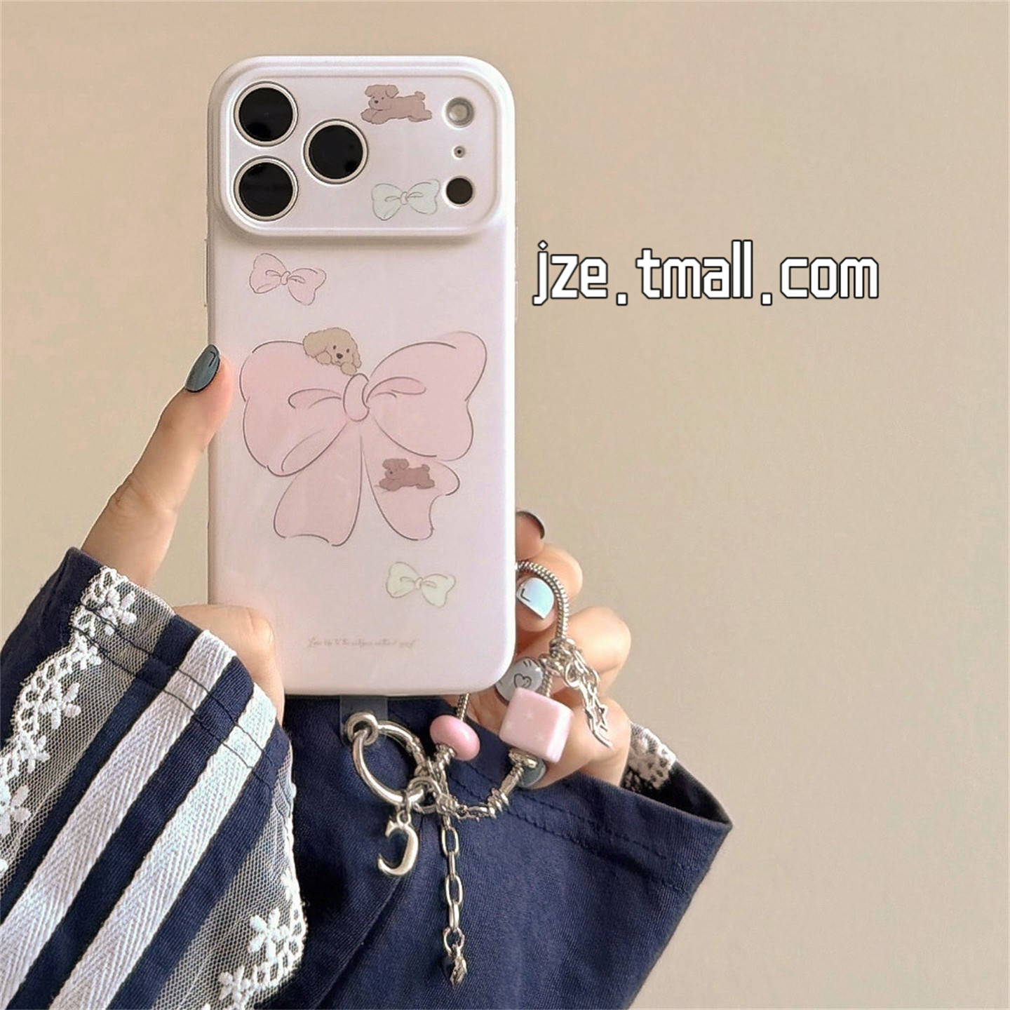 jze 少女心甜美粉色蝴蝶结小狗适用苹果17ProMax手机壳卡通iphone16pro新款17女款15pro创意14全包防摔手机套