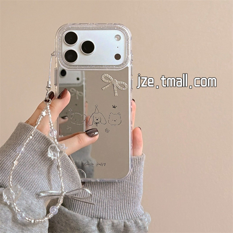 jze韩风ins简约可爱线条小狗补妆镜适用苹果17ProMax手机壳超火iphone15新款16pro女款17pro创意14防摔手机套