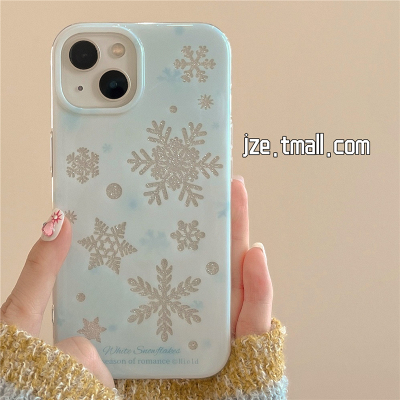 冬日浅蓝镂空闪粉雪花适用苹果14手机壳iPhone13ProMax秋冬新款15pro防摔12女款11硅胶14pro网红简约小众全包