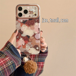 jze 秋冬ins可爱油画星星小马适用苹果17ProMax手机壳iphone15新款16pro女13磨砂双层15pro全包防摔手机套14