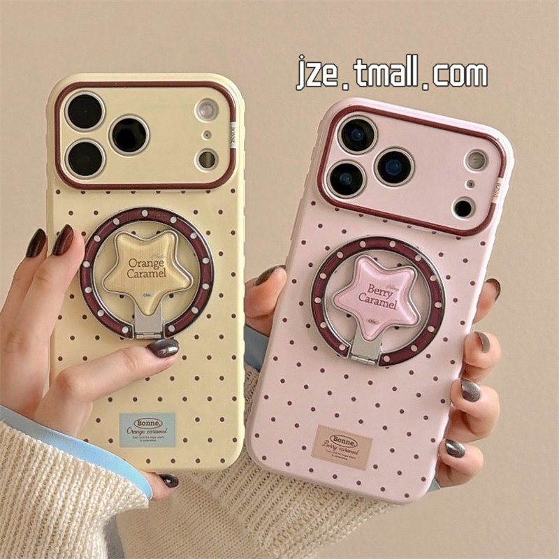 jze韩风ins简约波点星星磁吸支架适用苹果17ProMax手机壳iphone15新款16pro少女心小众17pro全包14防摔手机套