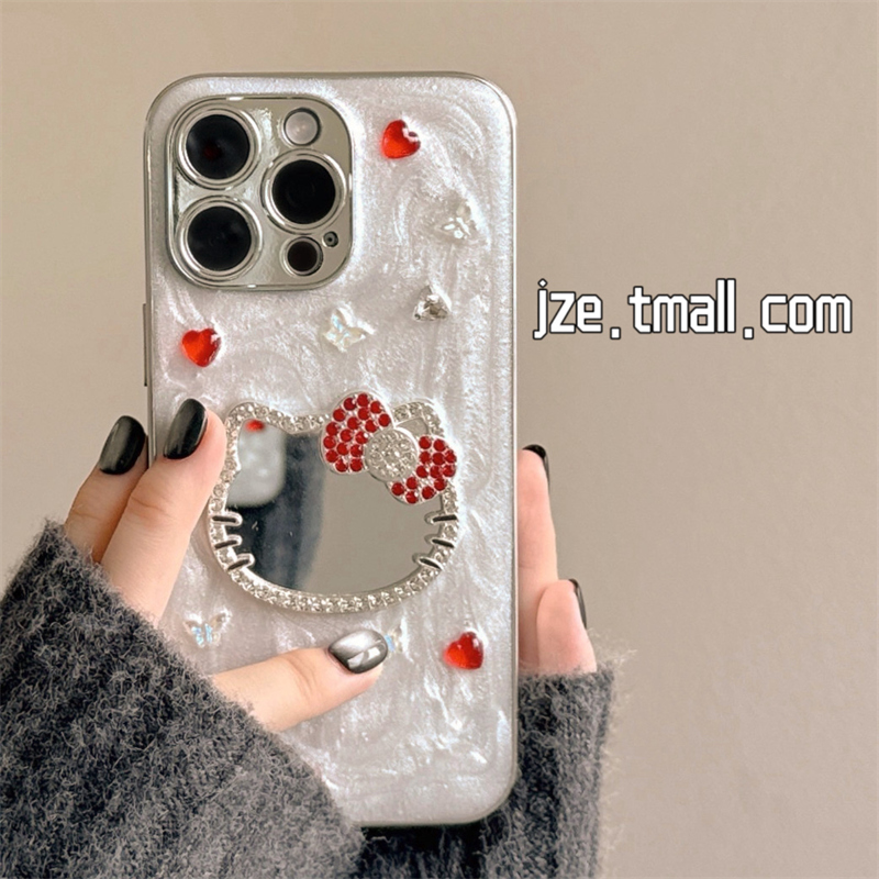 轻奢滴胶HelloKitty闪钻镜面适用苹果15手机壳iPhone16ProMax新款15pro防摔13女款高级12硅胶14pro网红全包套