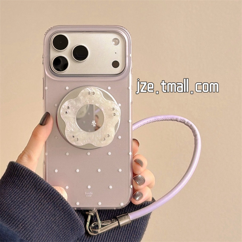 jze韩系ins轻奢波点镜面花朵磁吸适用苹果17ProMax手机壳iphone15新款16pro少女17pro小众高级感14防摔手机套