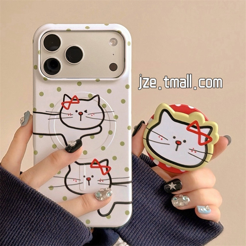 jze卡通ins可爱绿色波点线条猫咪适用苹果17ProMax手机壳超好看iphone15新款16pro女款17pro磁吸14防摔手机套