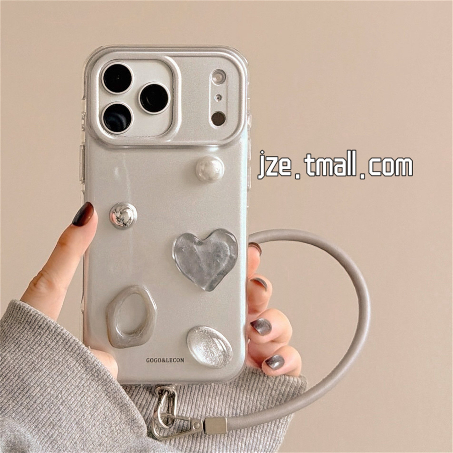 jze小众高级感银色立体宝石ins韩系适用苹果17ProMax手机壳iphone16pro新款17女15pro带挂绳14全包防摔手机套