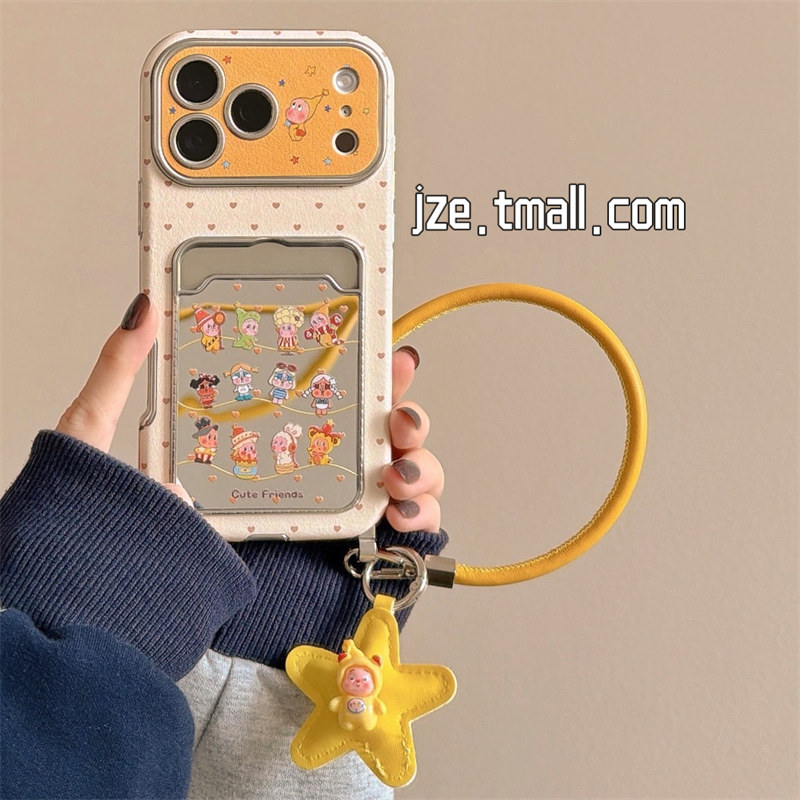 jze 韩风爱心星星小人哭娃卡包带挂绳适用苹果17ProMax手机壳iphone15新款16pro女款13皮质15pro防摔保护套14