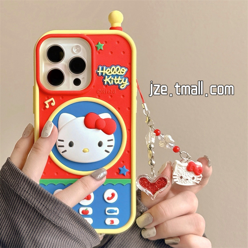 立体哈喽kitty猫大哥大小灵通适用苹果15手机壳iphone16ProMax新款15promax女款13硅胶16pro可爱14全包保护套