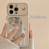 韩系彩色爱心镜面适用苹果17手机壳iPhone16ProMax新款 小众13硅胶14pro简约仙女网红全包软壳 15pro防摔12女款