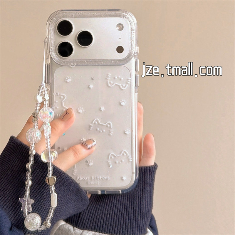 jze韩系ins小众可爱细闪星星猫咪脚印适用苹果17ProMax手机壳iphone15新款16pro女款13透明15pro防摔14保护套