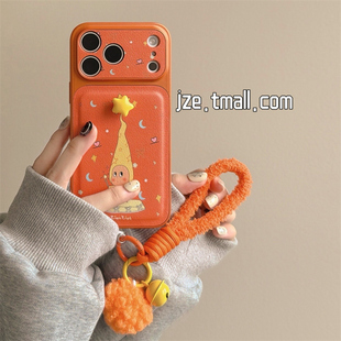 jze可爱橙色星星小人卡通带挂绳适用苹果17ProMax手机壳iphone15新款16pro女13大视窗15pro超火14防摔保护套