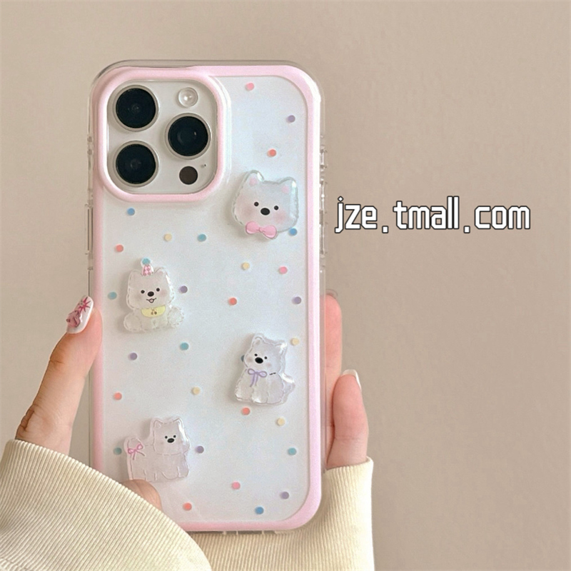 ins立体彩色波点西高地狗狗适用苹果15手机壳iphone16ProMax新款15promax少女心13甜美16pro可爱14全包保护套