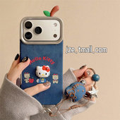 16pro女款 jze 牛仔蓝立体卡通哈喽KT小熊适用苹果17ProMax手机壳iphone15新款 13带挂绳15pro防摔14保护11套12