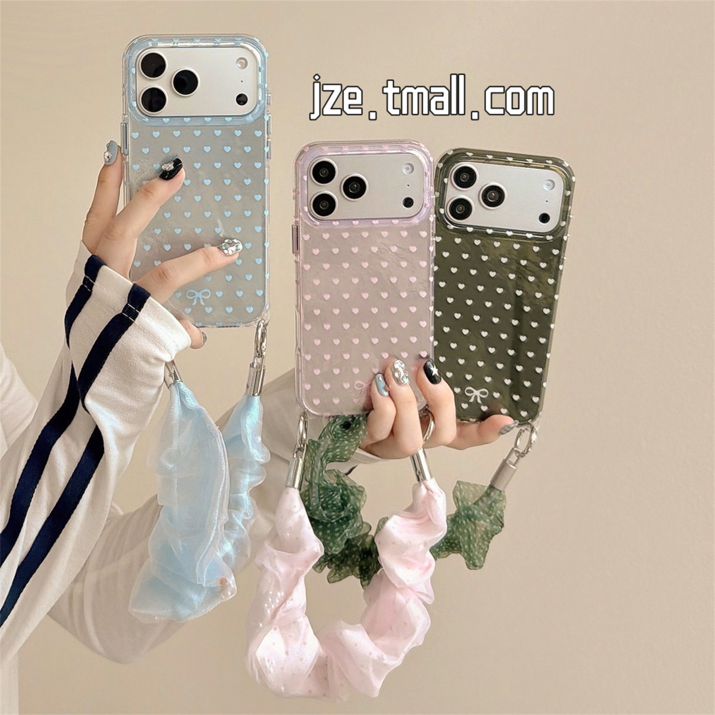 jze ins风甜妹满屏小爱心带挂绳适用苹果18ProMax手机壳日韩iphone17pro新款16少女心15pro全包14防摔手机套