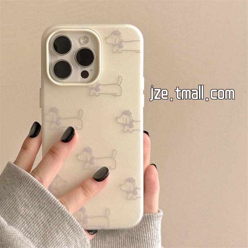 奶白色趣味可爱线条腊肠狗适用苹果17手机壳iphone18proMax新款15pro防摔女款13卡通12二合一14pro全包保护套