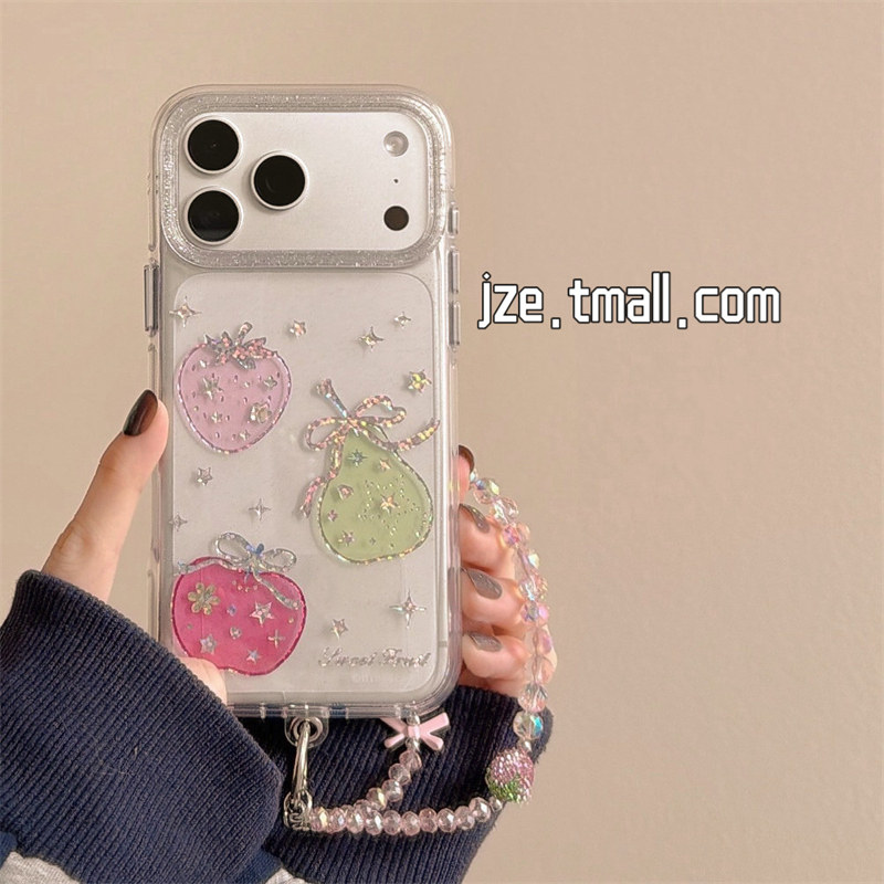 jze韩系ins透明细闪鎏金草莓水果适用苹果17ProMax手机壳iphone15新款16pro少女17pro超好看14双层防摔手机套,3C数码配件,手机保护套/壳,淘宝优惠券,粉丝福利购,淘宝优惠卷