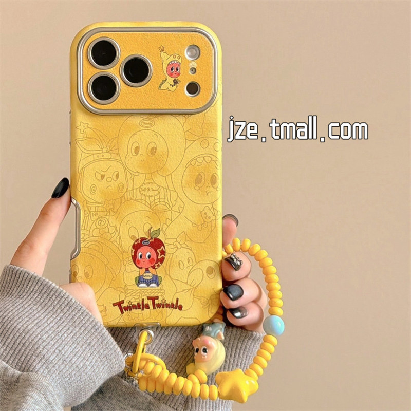 jze 可爱黄色线条星星小人涂鸦适用苹果17ProMax手机壳iphone15新款16pro女13大视窗15pro带挂绳14防摔保护套