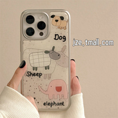 卡通可爱泼墨小动物英文适用苹果17手机壳iPhone1ProMax新款 小众13硅胶14pro创意全包电镀壳 15pro防摔12女款