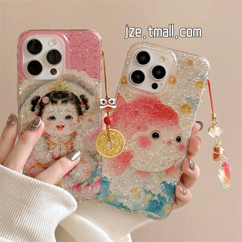 国风新年福娃锦鲤适用苹果15手机壳iPhone16ProMax新款15pro防摔女款13小众个性12硅胶14pro喜庆蛇年全包软壳