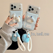 jze清新奶蓝新年翅膀小马ins适用苹果17ProMax手机壳iphone15新款 16pro女13皮质15pro带挂绳14全包防摔保护套