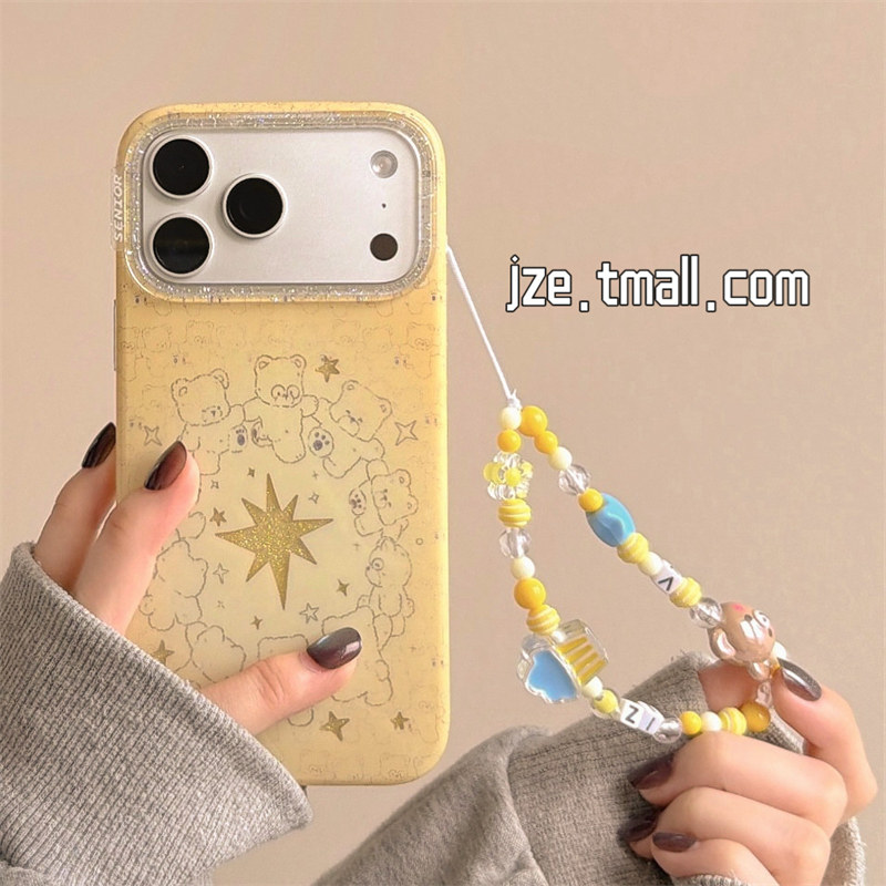 jze韩系ins可爱闪粉星星围圈小熊适用苹果17ProMax手机壳超好看iphone15新款16pro少女17pro双层14防摔手机套