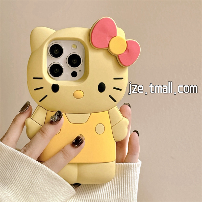 jze 古早风立体姜黄色可爱哈喽kt猫公仔适用苹果15手机壳iphone16ProMax新款15pro女13硅胶16pro全包保护套14