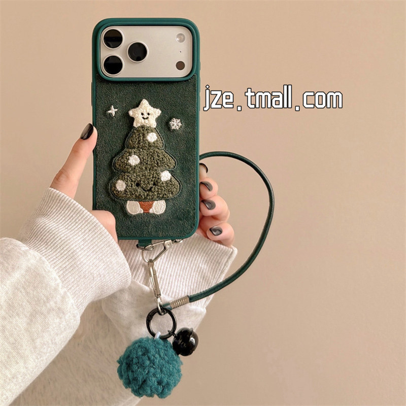 jze 可爱绿色jellycat圣诞树刺绣适用苹果17ProMax手机壳iphone15新款16pro女13带挂绳15pro秋冬14防摔保护套