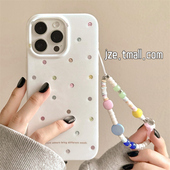 jze韩风ins极简白底彩色波点适用苹果17ProMax手机壳iphone15新款 16pro甜美少女心13带链条15pro防摔保护套14