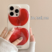 ins简约时髦红苹果插画适用苹果15双层手机壳iPhone16ProMax新款 15promax防摔13女款 小众12硅胶14pro全包软壳