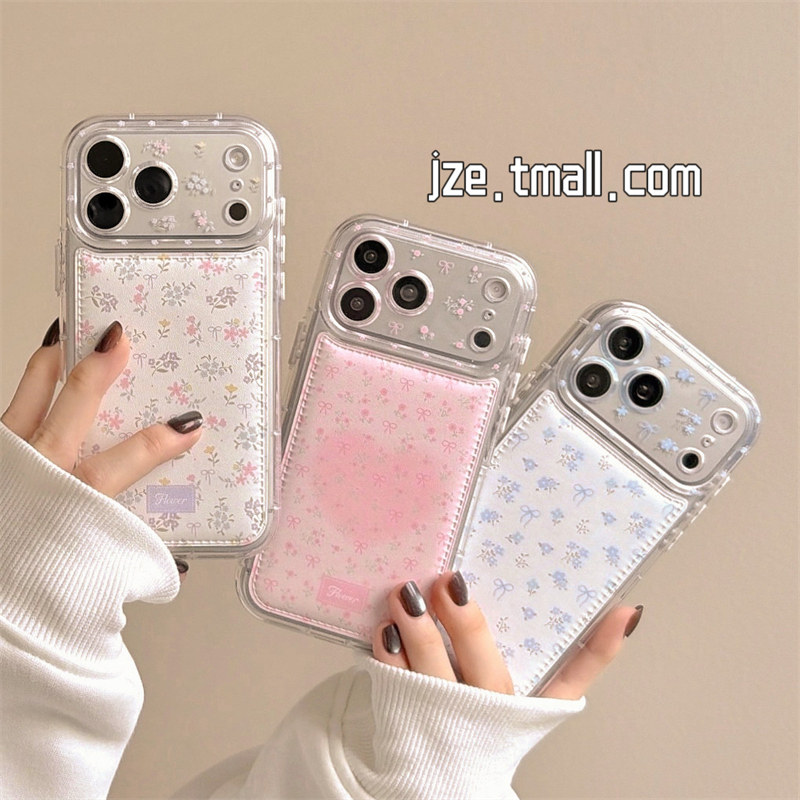 jze ins小众少女温柔蝴蝶结小碎花适用苹果17ProMax手机壳iphone15新款16pro韩系17pro皮质全包防摔手机套14