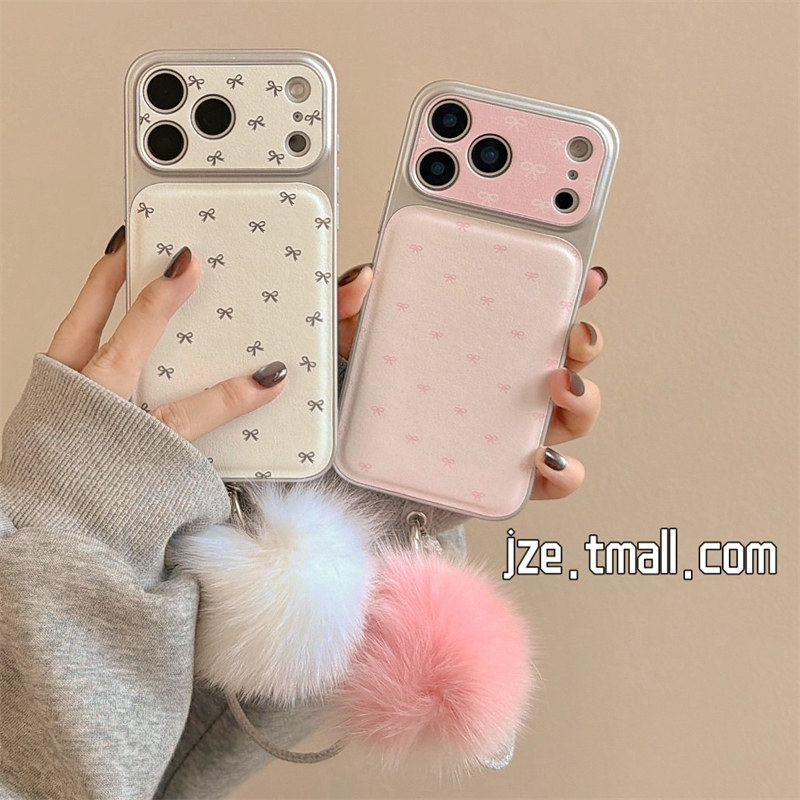 jze 韩风简约少女心蝴蝶结适用苹果17ProMax手机壳iphone15新款16pro电镀皮纹13毛球绳15pro全包防摔保护套14