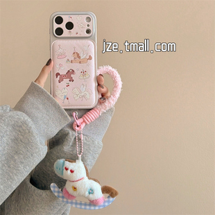 jze 少女心粉色可爱翅膀小马适用苹果17ProMax手机壳iphone15新款16pro毛绒挂绳13全包15pro韩风14防摔手机套