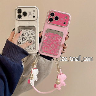 jze 国潮缕空发财麻将卡包适用苹果17ProMax手机壳iphone15新款16pro女13小马挂饰皮绳15pro皮质14防摔保护套