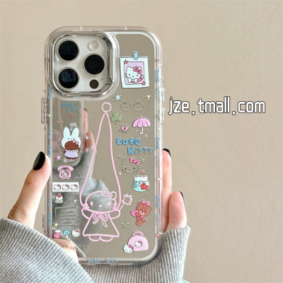 可爱少女HelloKitty卡通镜面适用苹果15手机壳iphone16ProMax新款15promax女13小众16pro日韩14pro全包保护套