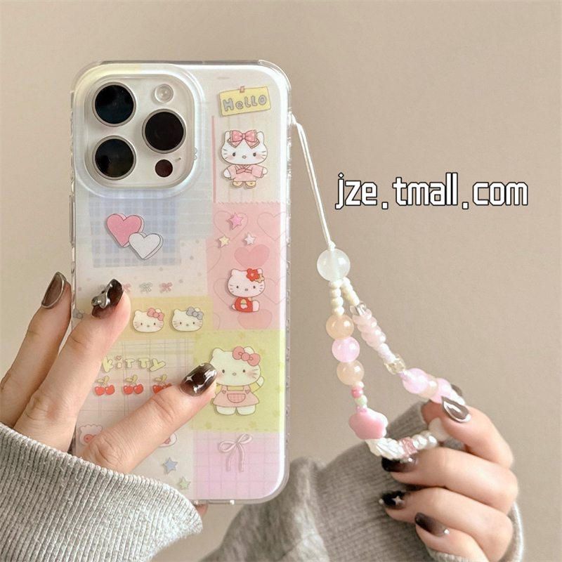 jze 可爱HelloKitty卡通适用苹果15手机壳iPhone16ProMax新款15pro防摔13女款小众12硅胶14pro带挂绳全包软壳