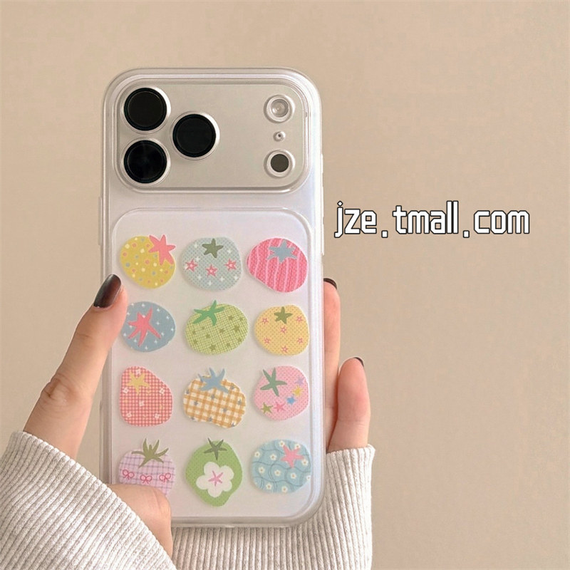 jze夏日ins多巴胺彩色波点格纹西红柿适用苹果17ProMax手机壳二合一iphone16pro新款17女款15pro防摔手机套14