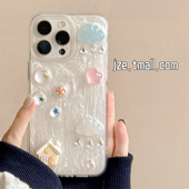 韩系立体滴胶雨滴星星房屋适用苹果15手机壳iphone16ProMax新款 15promax女款 13小众16pro高级14pro全包保护套