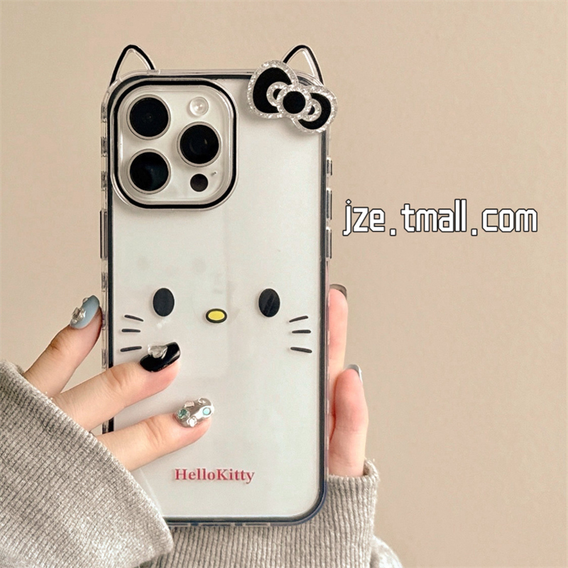 立体猫耳朵蝴蝶结kt猫适用苹果15手机壳iphone16ProMax新款15promax女13二合一16pro可爱卡通14pro全包保护套